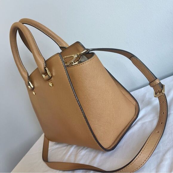 MICHAEL KORS Tan Selma Ciara Satchel Acorn Shoulder Bag Crossbody Tote - Picture 5 of 11